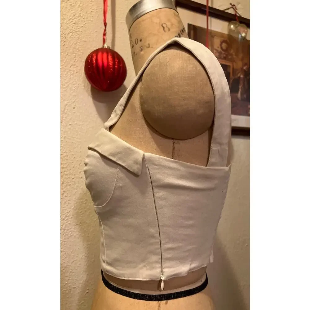 Sandy & Sid Smocked Corset Sexy Crop Tank Top Crèam NWT Size S - Picture 4 of 8
